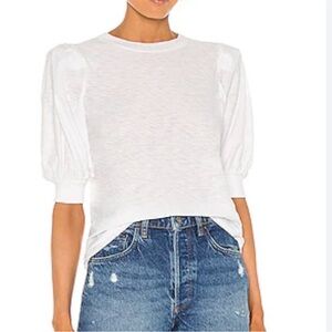 Nation LTD Puff Sleeve Tee White Tee Top Sold at Revolve Size L 100% Pima Cotton